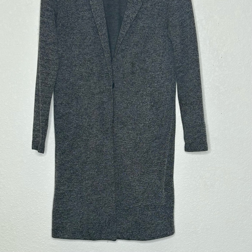 H&M Divided Long Lightweight Button Closure Textured-Weave Black/White Coat Sz 4 - Picture 5 of 11